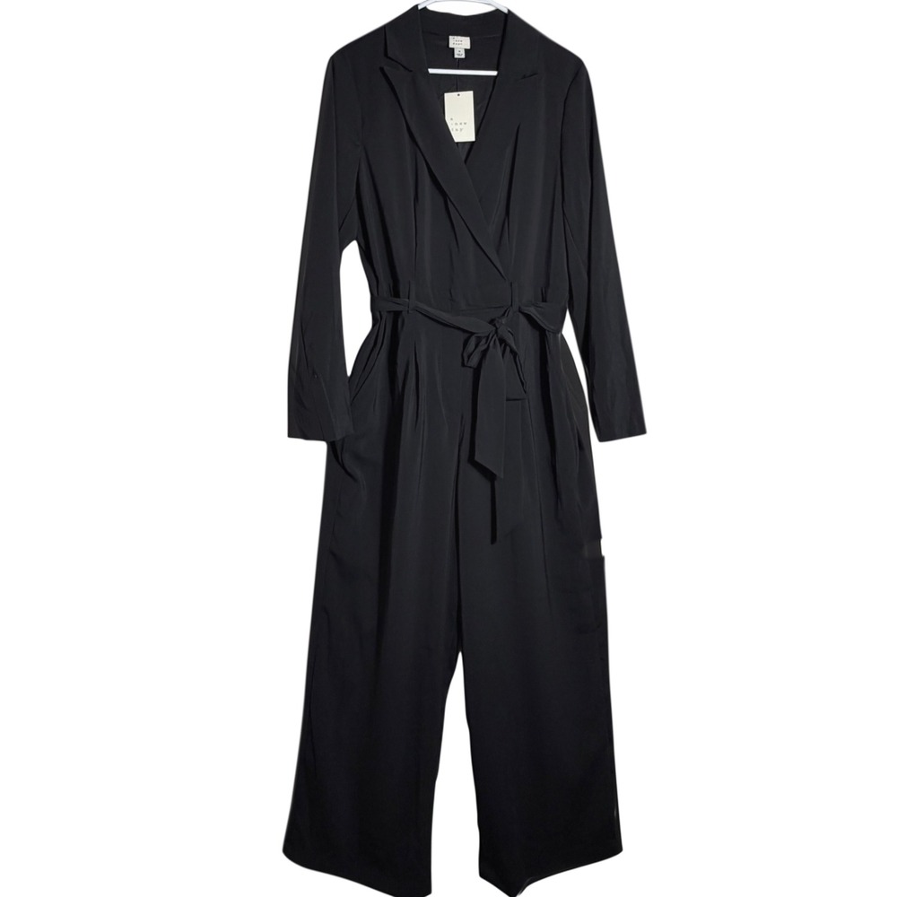 A New Day Black Wrap Front Tie Waist Wide Leg Jumpsuit NWT Size M